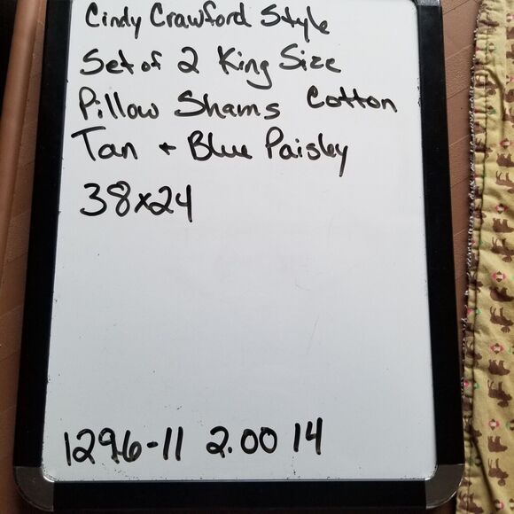 Set Of 2 Cindy Crawford Tan And Blue Paisley KING Pillow Shams - Picture 10 of 10